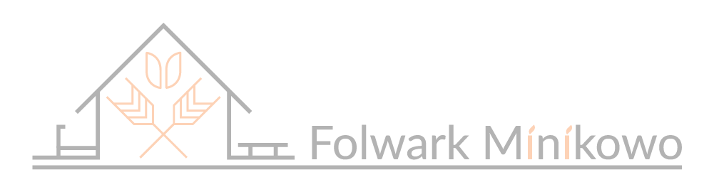 Logo Folwarku Minikowo, wersja ciemna prostokątna, wydłużona.