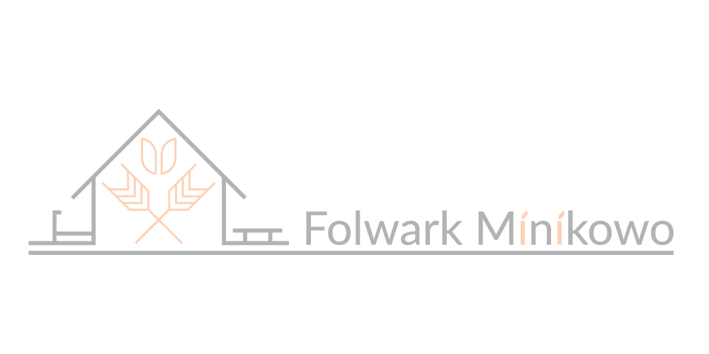 Logo Folwarku Minikowo, wersja ciemna prostokątna, wydłużona.