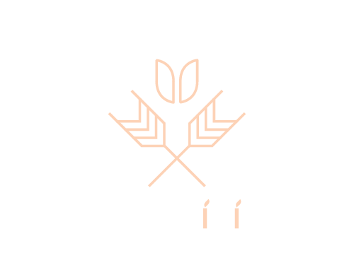 Logo Folwarku Minikowo, wersja biała kwadratowa.